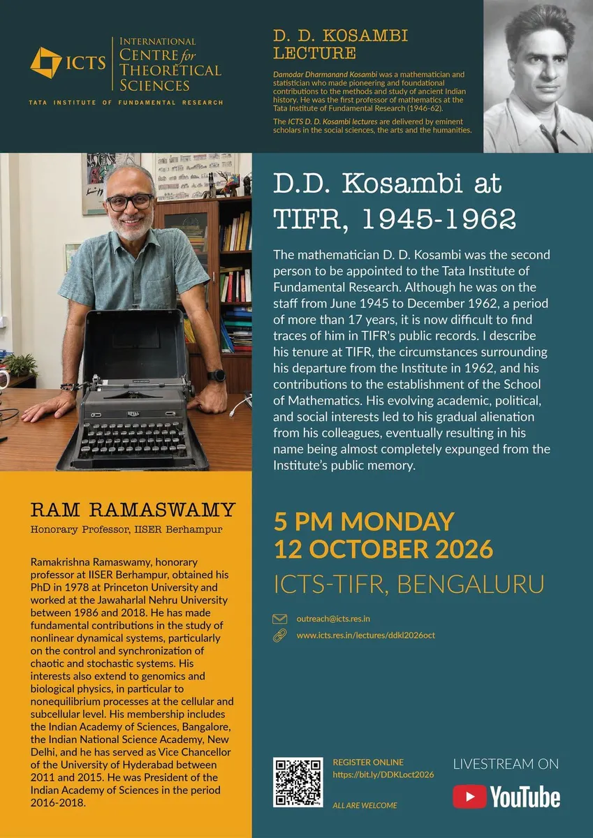 D D Kosambi Lecture by Prof. Ram Ramaswamy poster